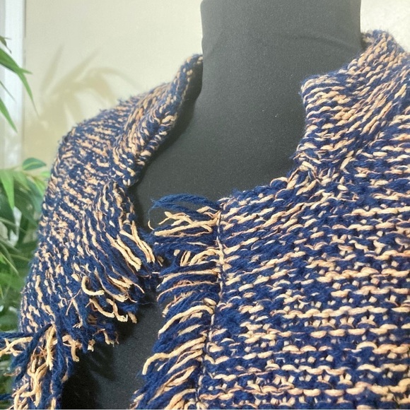 Anthropologie SPARROW Marled Peat Cardigan Open Front SIZE S Linen Blend Fringe. - Picture 8 of 13